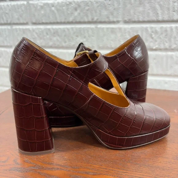 Sezane Monique High Mary Janes Brown Croco - Size 40 - Picture 3 of 10